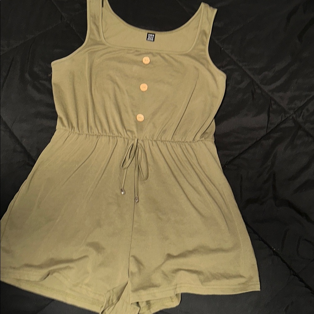 SHEIN Olive Green Jumpsuit with Button Detail